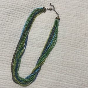 Beautiful, glass , seed-bead, necklace, shades of greens